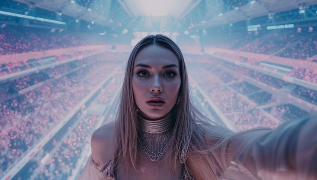 Performer Taking Selfie on Stage During Spectacular Arena Event
