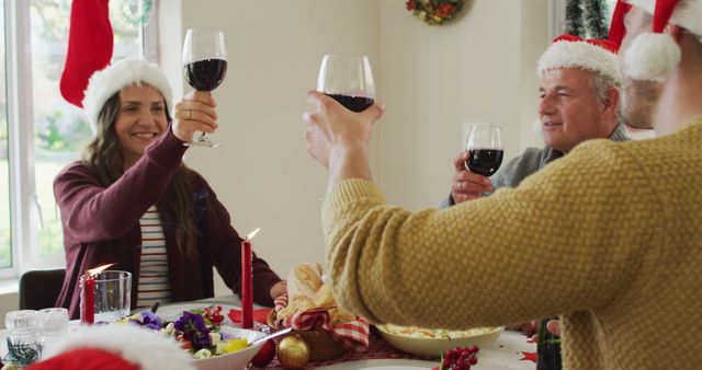 Family Cheering Christmas Celebration with Red Wine - Download Free Stock Images Pikwizard.com