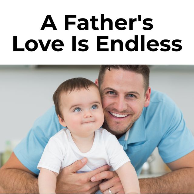 Charming depiction of a joyous moment between father and baby at home, highlighting the bond and loving relationship. Perfect for use in articles, blog posts, advertisements, and social media campaigns focused on family, parenting, fatherhood, and the importance of love and bonding in family life. Inspiring quote can resonate with observers, making it ideal for sharing inspirational content.