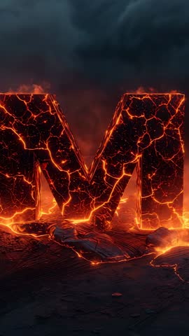Monolithic Letter M Erupting with Lava on Volcanic Plain — Vertical Motion Loop
