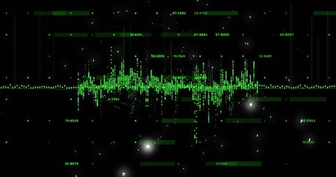 Neon Green Waveform Visualizing Real-Time Data Stream Across Dark Tech Interface