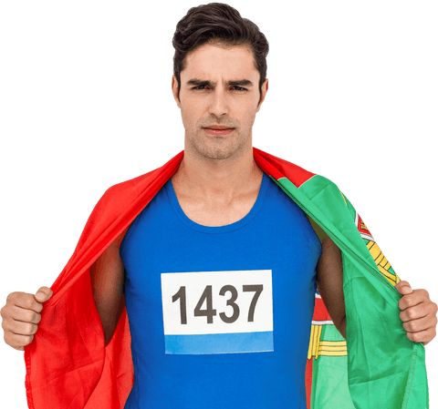 Male Athlete Posing with Portugal Flag on Transparent Background