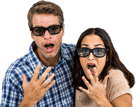transparent excitement: couple wearing 3d glasses expressing shock - Download Free Stock Videos Pikwizard.com