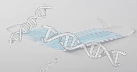 DNA Strands Floating Over Medical Face Mask