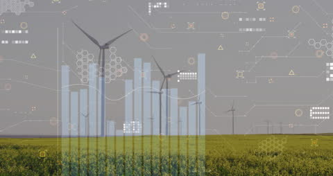 Wind Turbines with Data Visualization on Grassland