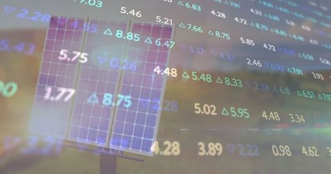 Solar energy finance concept with market data overlay