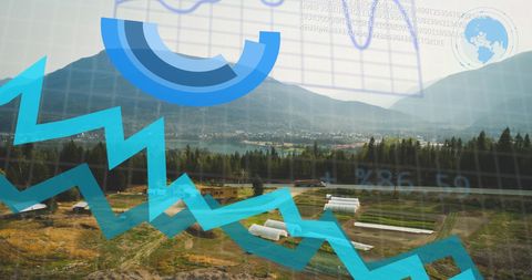 Digital Data Interface Over Scenic Rural Vista - Download Free Stock Images Pikwizard.com