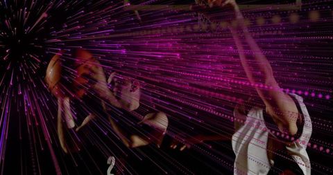 Dynamic Basketball Action with Futuristic Light Effects