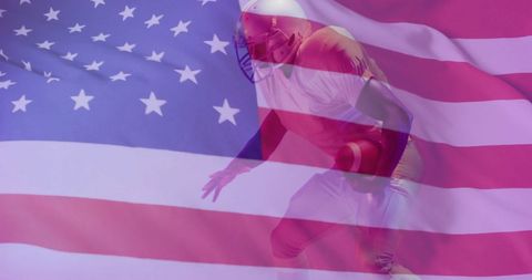 Football Player Against American Flag Background