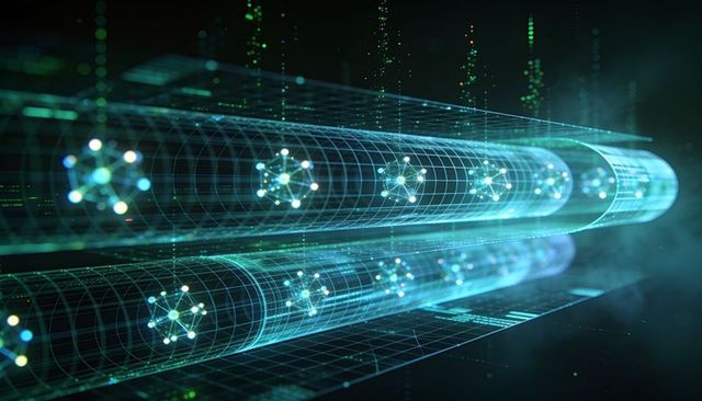 Holographic data conduits streaming neon node clusters on virtual grid for ai networks
