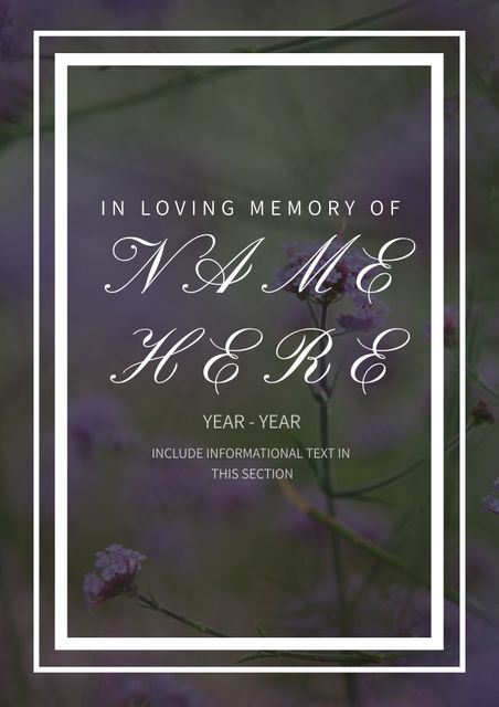 This serene floral template features a gentle background and elegant border, ideal for creating respectful memorials or remembering loved ones with grace. Customize text for memorial and commemorative events, funerals, or celebration of life ceremonies. Suitable for designing printed or digital tributes with a calm and peaceful aesthetic.