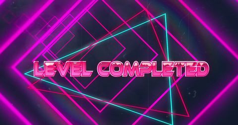 Neon Geometric Design with Level Completed Text - Download Free Stock Images Pikwizard.com