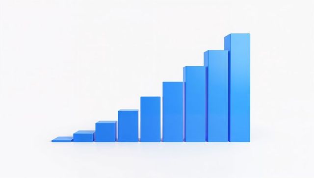 Ascending blue 3d bar staircase showing business growth and progress