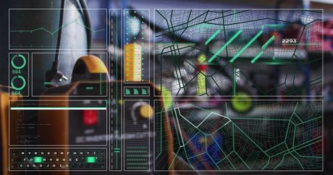 Futuristic Digital Interface with Orange Power Tool