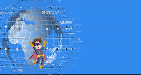 Superhero Child Exploring Digital Global Network