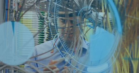 Engineer Working on Data Network Amidst Digital Interface - Download Free Stock Images Pikwizard.com