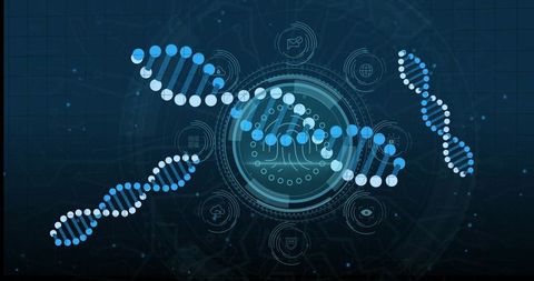 Futuristic DNA Helix Interface with Technology Icons HUD - Download Free Stock Images Pikwizard.com