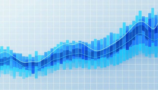 Rising Bar Chart with Trend Line on Digital Grid