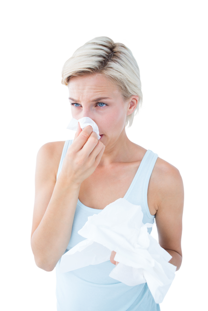 Transparent PNG of Sick Caucasian Woman Holding Tissues - Download Free Stock Videos Pikwizard.com