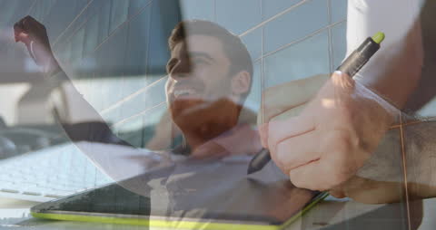 Businessman with Technology Double Exposure Creativity