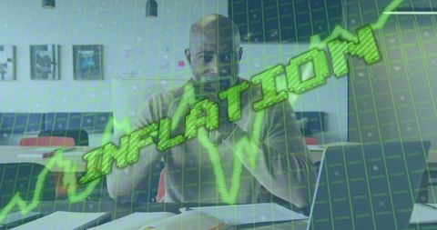 Businessman Analyzing Inflation Through Virtual Data Interface