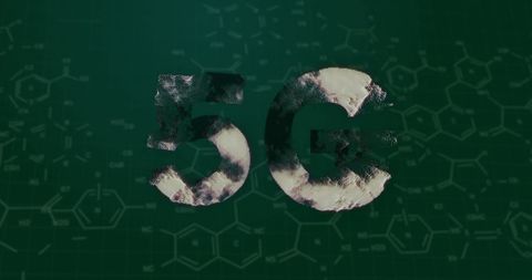 Digital 5G Text Overlay on Chemical Formula Background