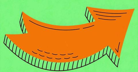 Curving orange arrow on lime green backdrop with modern design