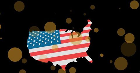 USA Flag Map with Golden Light Spots Celebrating Patriotism