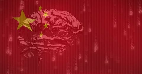Chinese Flag Overlaid on Digital Brain with Binary Code - Download Free Stock Images Pikwizard.com