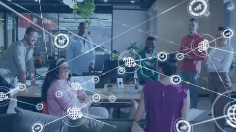 Diverse Professionals Collaborating with Digital Network Animation