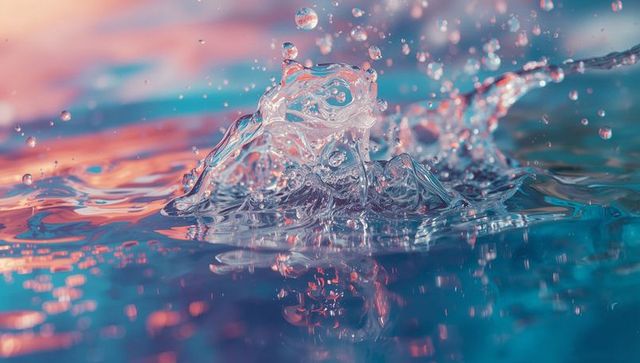 Serene water splash with pastel reflections in macro view