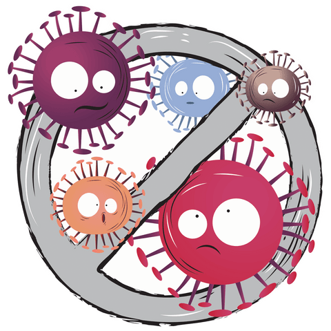 Whimsical cartoon bacteria with expressionistic faces on transparent background