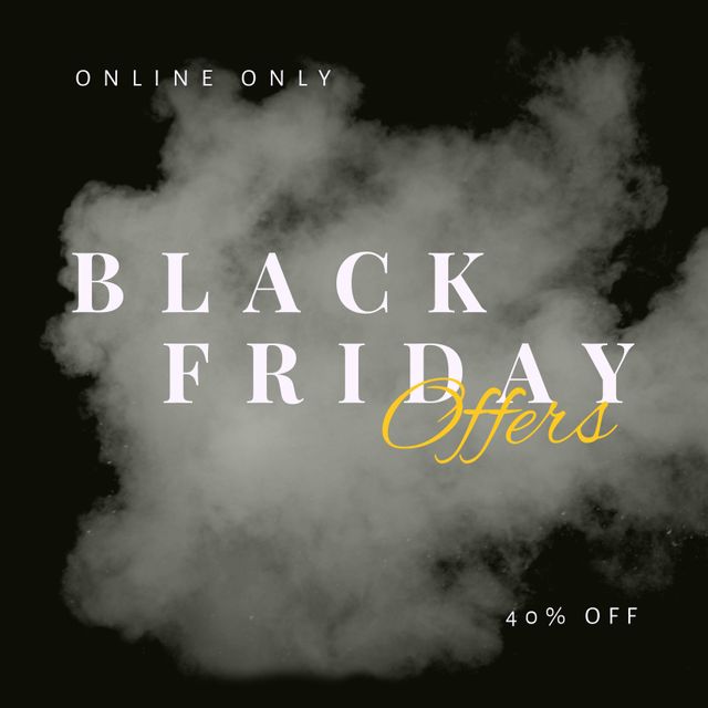 Ideal for promoting Black Friday sales and special offers with a striking visual appeal. Perfect for online marketing campaigns, social media posts, and e-commerce advertisements. The cloud background adds a modern and intriguing effect to attract customers.