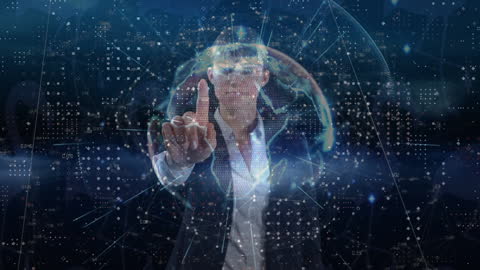 Businessman Interacting with Futuristic Virtual Interface