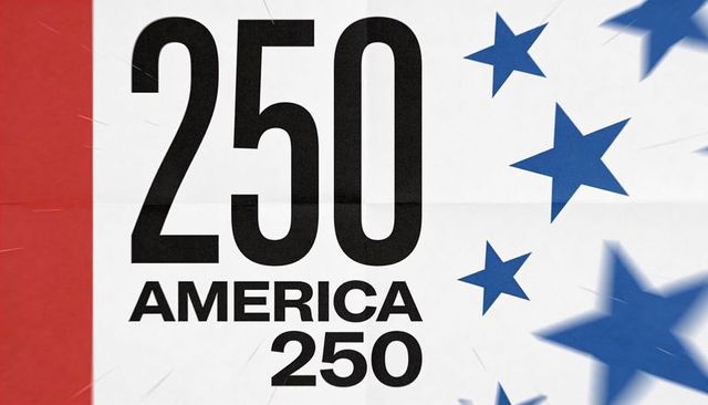 Bold 250 america anniversary poster featuring large numerals, blue stars and red stripe