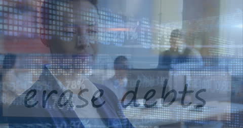 Businesswoman Analyzing Financial Data: Erase Debt Concept