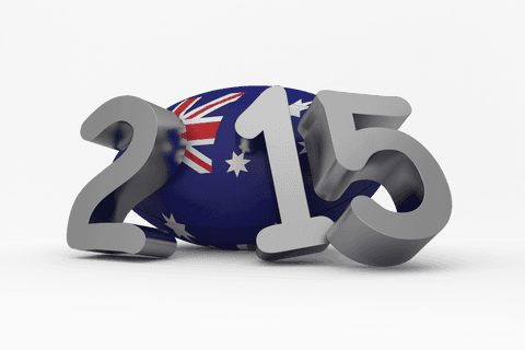 Transparent 2015 Sign with Australian Rugby Ball Display