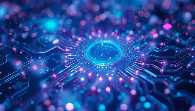 Cyberpunk Glowing Microchip with Neon Traces