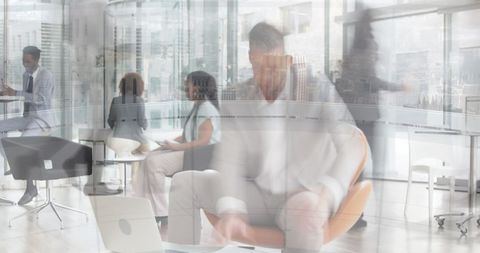 Busy Office with Professionals in Fast Motion