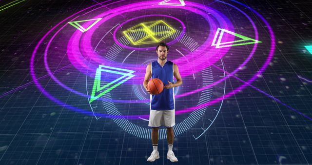 Virtual Reality Racer: Basketball Player Amidst Digital Scanning Effects - Download Free Stock Images Pikwizard.com