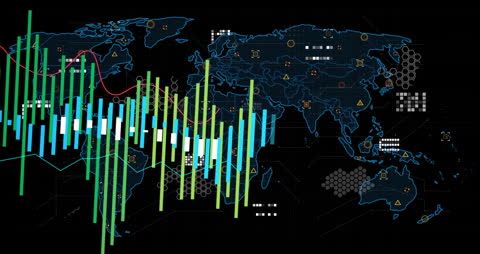 Digital Financial Data Overlay on Abstract World Map Design