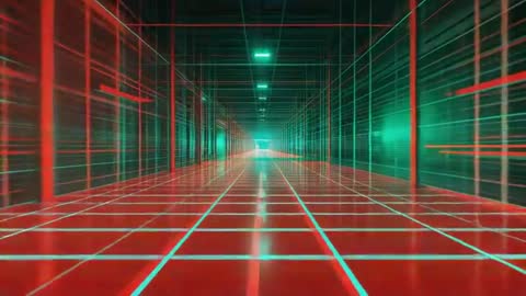 Futuristic Cybernetic Corridor Animation with Neon Grids