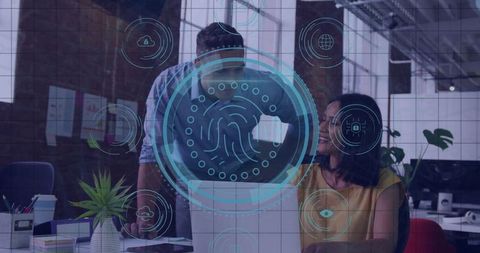 Business professionals using biometric security systems