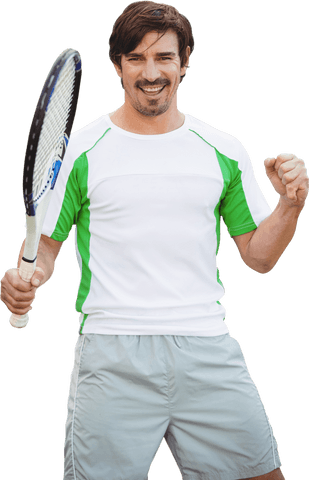 Happy Male Tennis Player Celebrating Victory, Transparent Background