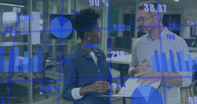 Business Professionals Discussing Data Analytics in Office with Charts Overlay - Download Free Stock Images Pikwizard.com