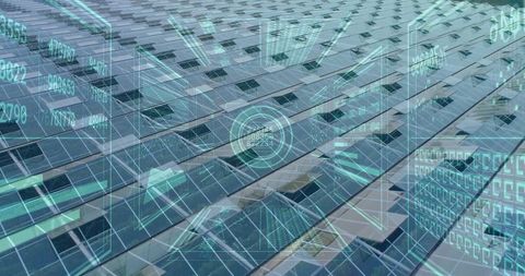 Futuristic solar panels with data visualization