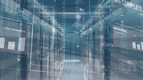 Futuristic Data Processing Overlay on Urban Cityscape