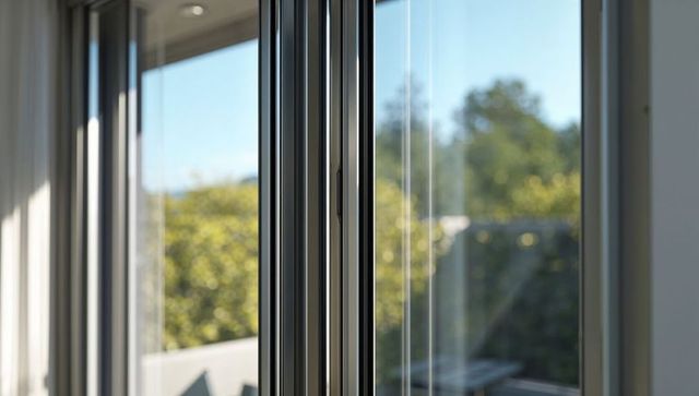 Sunlit sliding glass door aluminum frame with rubber gasket and double-pane glazing