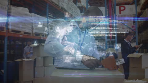 Diverse Warehouse Workers and Global Data Analytics Concept