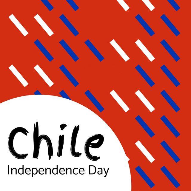Illustration of chile independence day text with blue and white patterns on red background. Copy space, vector, patriotism, celebration, freedom and identity concept.
